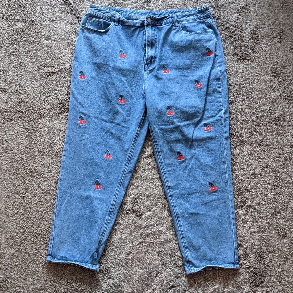 Cherry embroidery denim